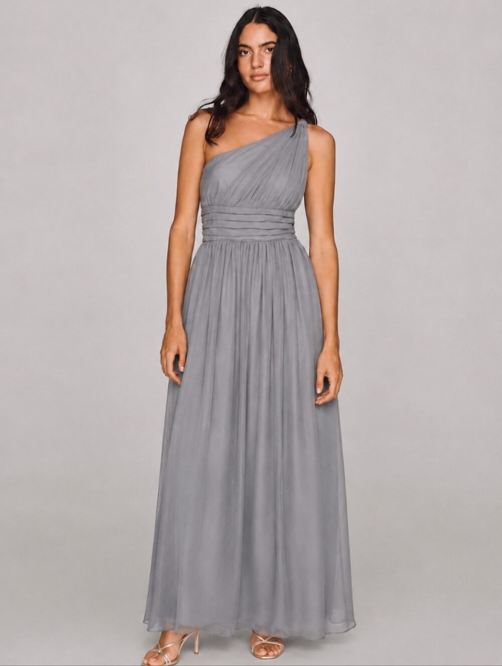 Tevolio Grey One Shoulder Maxi Dress